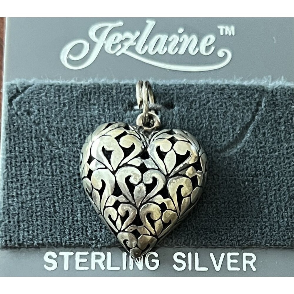 Jezlaine Sterling Silver 925 Filigree Openwork Heart Pendant New Vintage